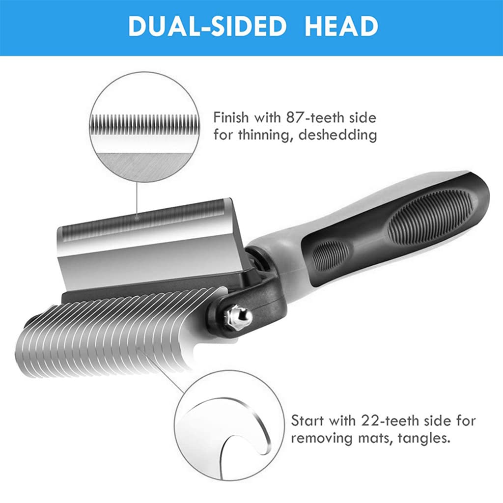Qpets Dog Brush Dogs Comb 2 in 1 Deshedding Tool& Dematting Undercoat Rake for Mats& Tangles Removing, Dog Grooming Kit, Pet Brush,Great for Short to Long Hair Small Large Breeds(Grey) Qpets Dog Brush Dogs Comb 2 in 1 Deshedding Tool& Dematting Undercoat Rake for Mats& Tangles Removing, Dog Grooming Kit, Pet Brush,Great for Short to Long Hair Small Large Breeds(Grey)